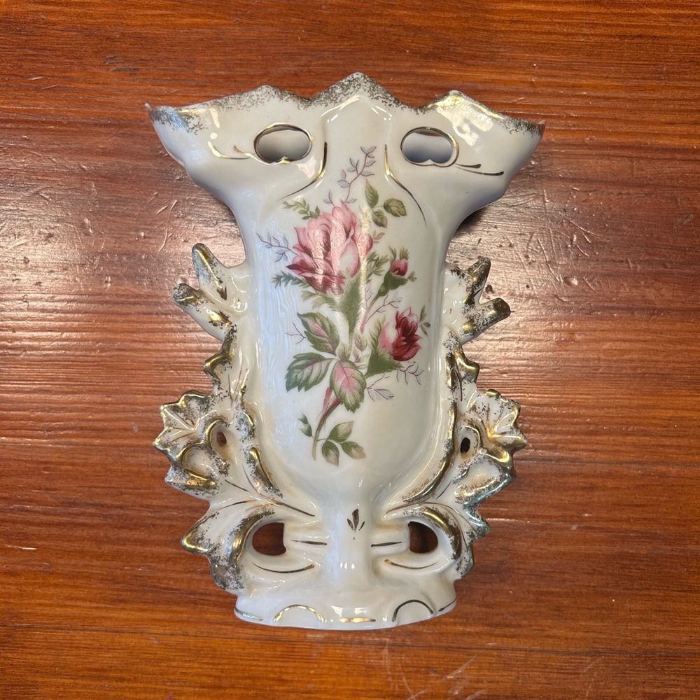 Vintage Ornate Pink Rose Porcelain Vase